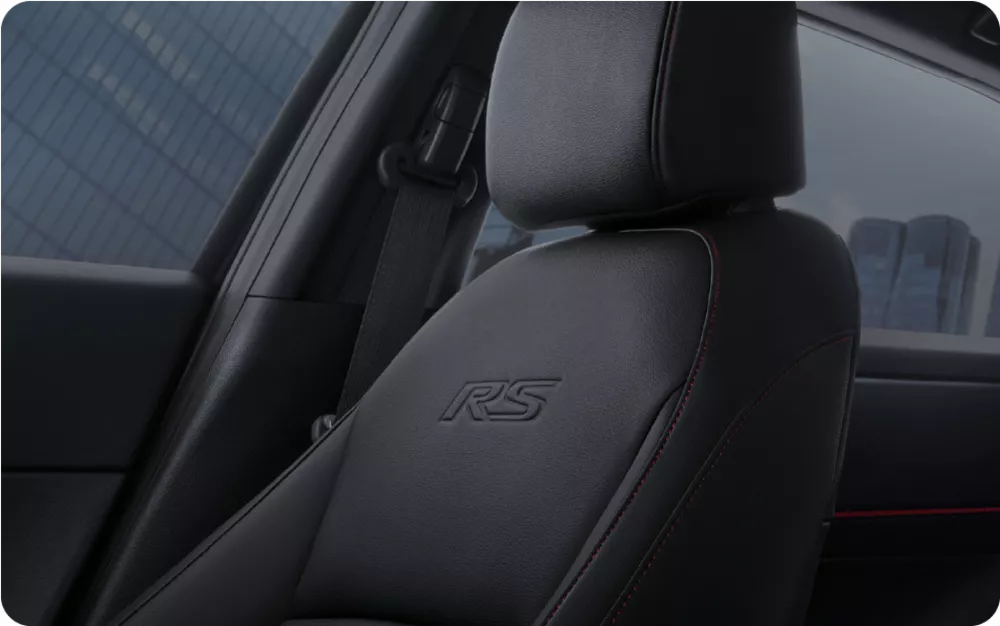 NEW Leather-Trimmed Seat with Red Stitches and RS Emboss